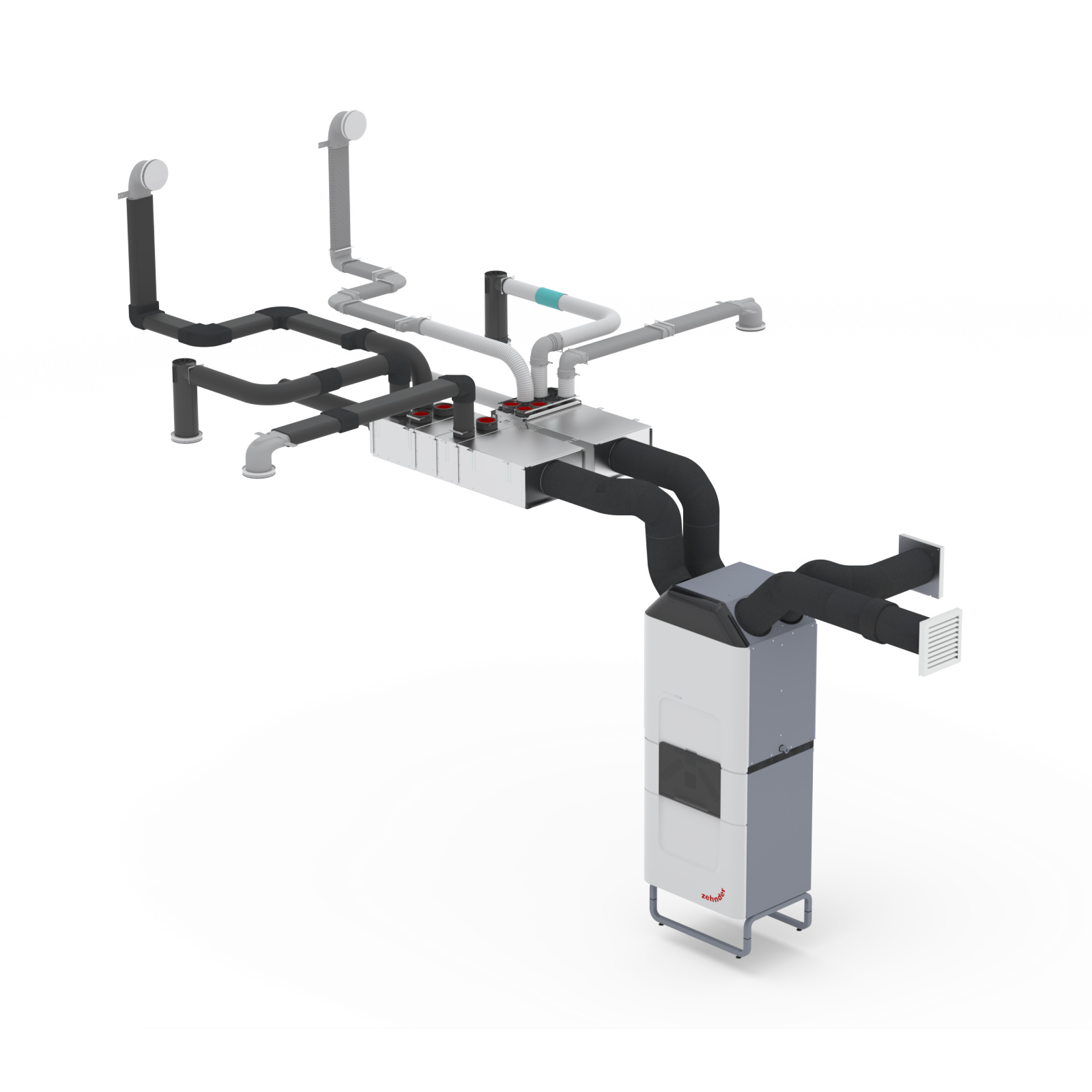 Zehnder_CSY_ComfoClime_24+36_system drawing withThermal Shield Rendering Zehnder ComfoClime 36 Comfortable indoor ventilation Angled view