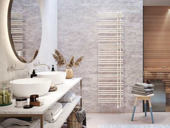 modern bathroom interior with zehnder yucca radiator