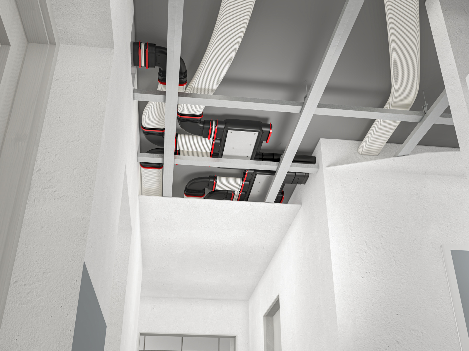 Ventilation Needs Space Overhead ductwork and ventilation installation requiring space in a major renovation