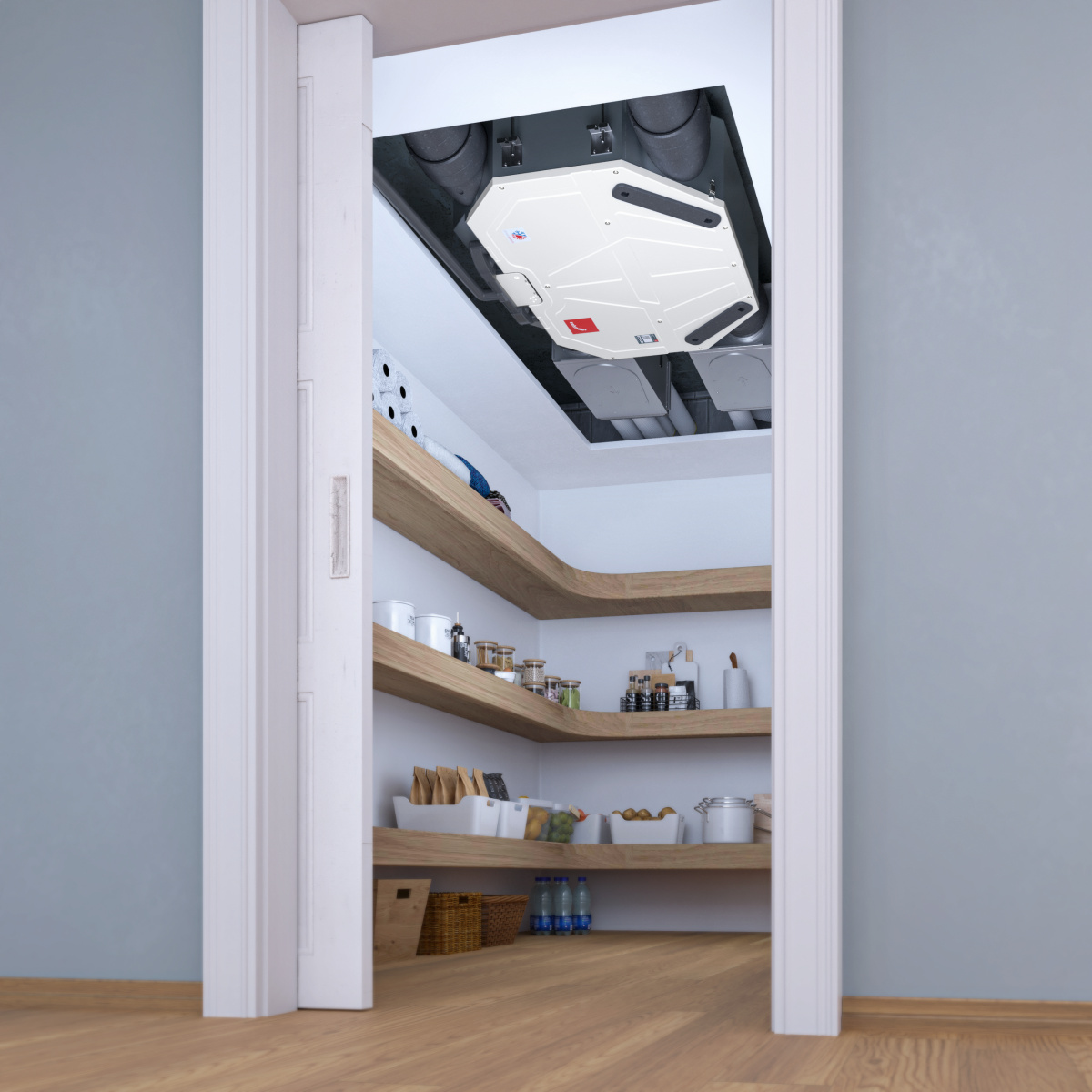Rendering Zehnder ComfoAir Flex 250 Comfortable indoor ventilation Angled view