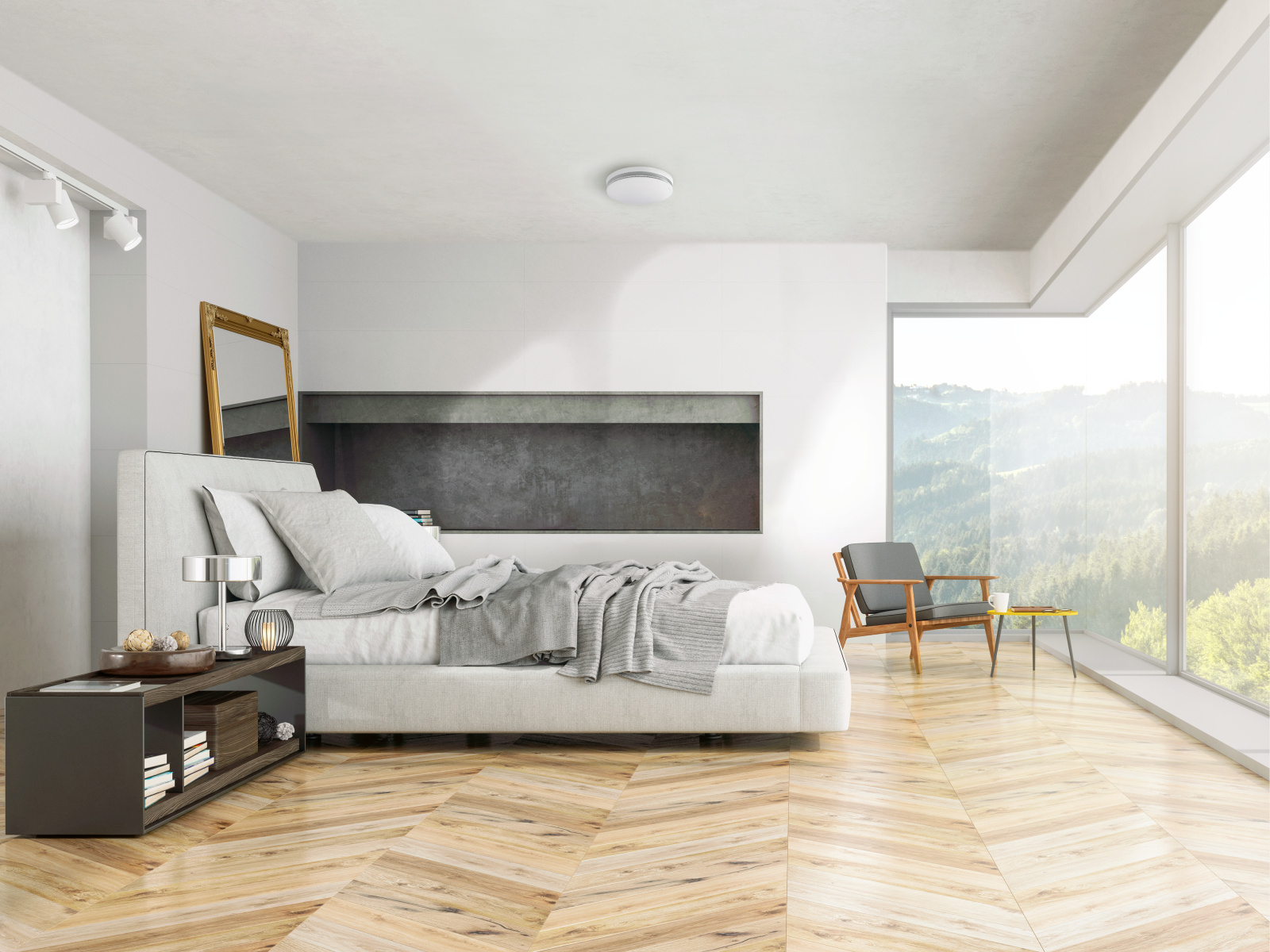 Modern Bedroom interior with nature view, clean room, Comfo Valve Luna,