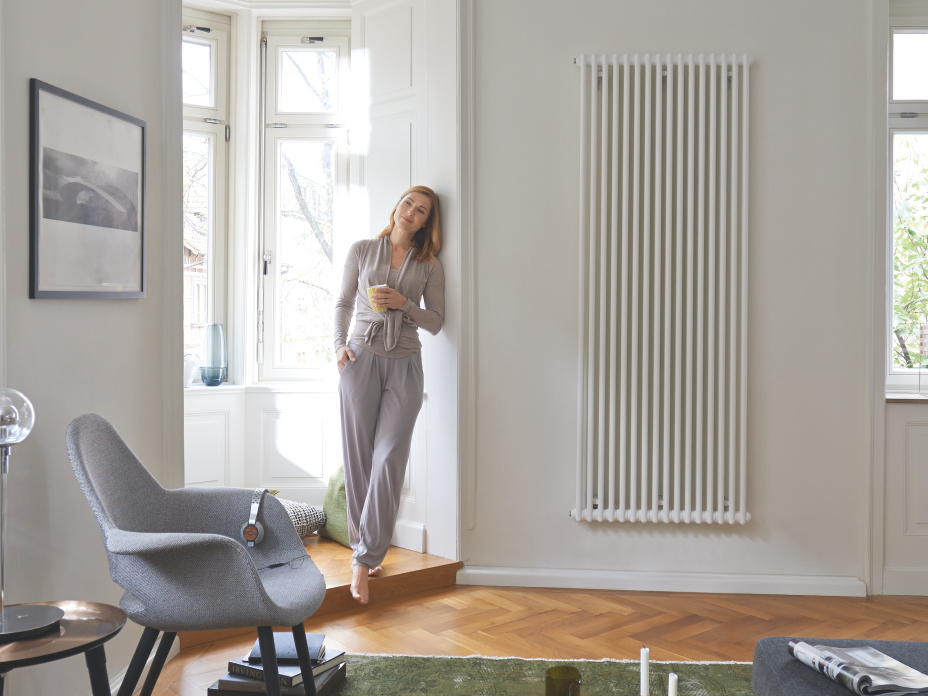 New Heating System Integration Modern interior featuring vertical radiator and proper heat distribution