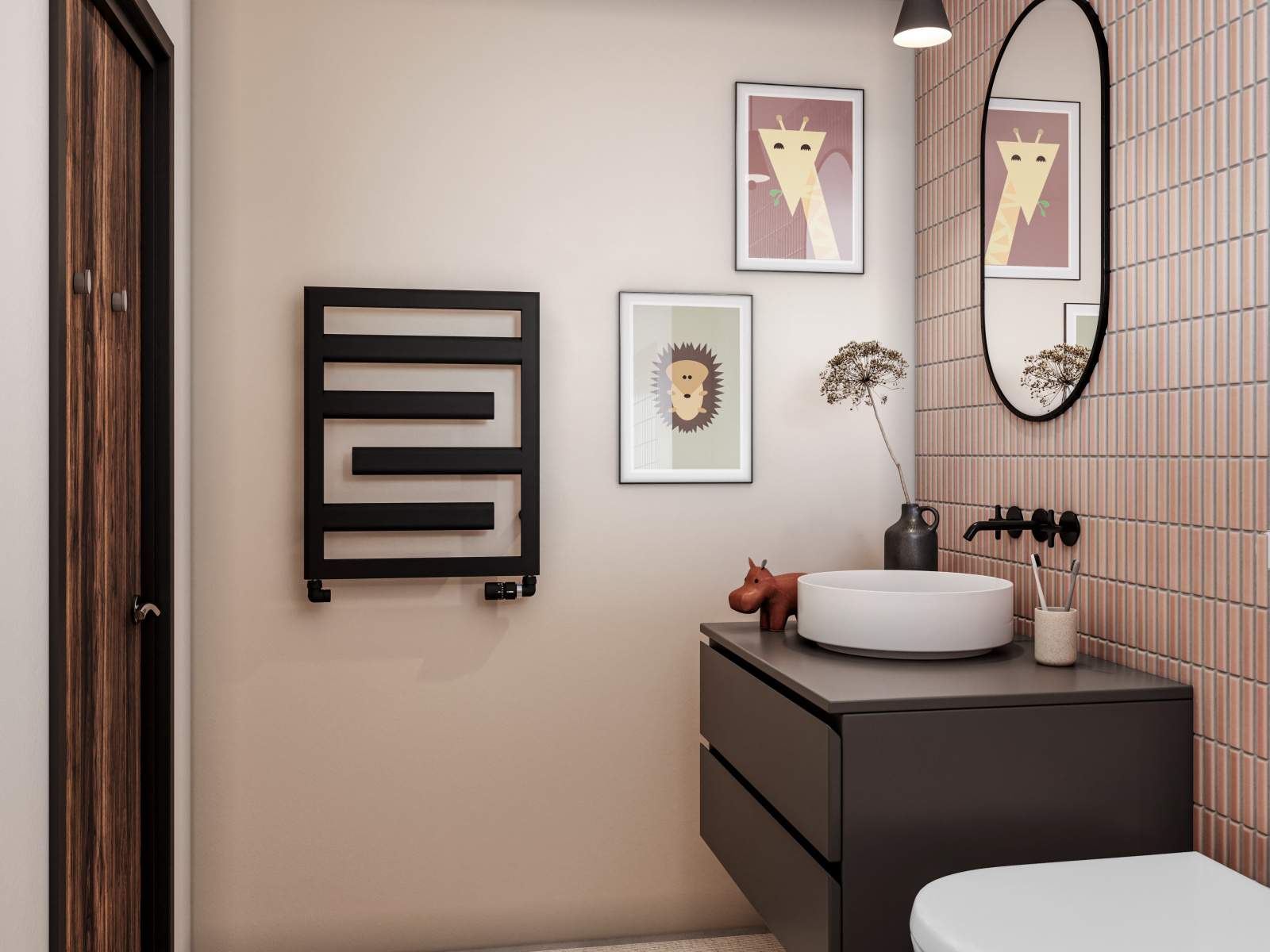 Rendering Zehnder Tetris Decorative radiator Angled view